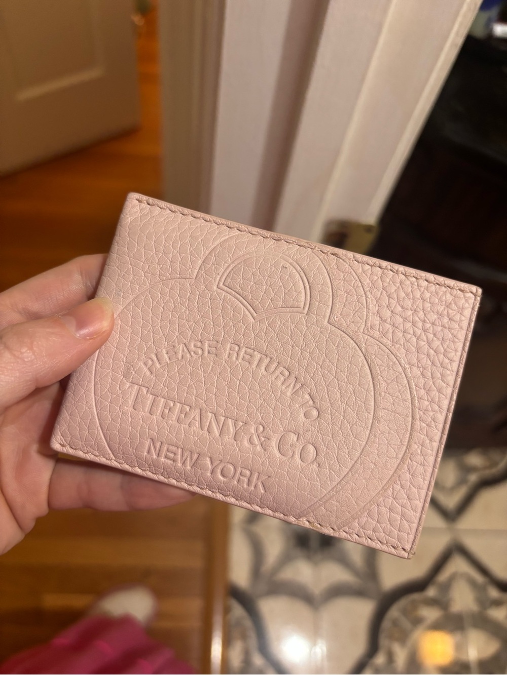 Tiffany & Co. Blush Pink Pebbled Leather Card Holder
